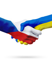 Flags Czech Republic, Ukraine countries, partnership friendship handshake concept.