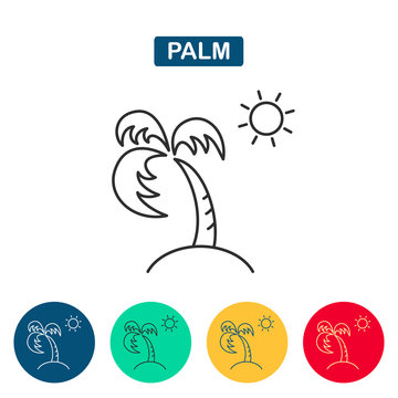 Palm tree and sun icon. 