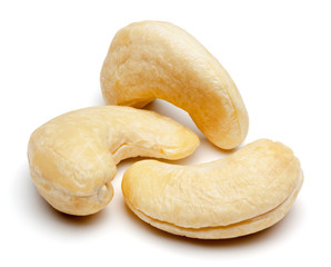Cashew nuts isolated on white.