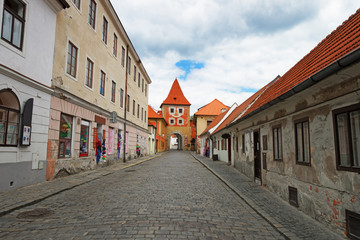 Entrance tower gate into old city of Cesky Krumlov