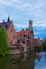 Fototapeta premium Rozenhoedkaai canal in medieval old city of Brugge