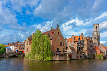 Fototapeta na wymiar Rozenhoedkaai canal in medieval old town of Brugge