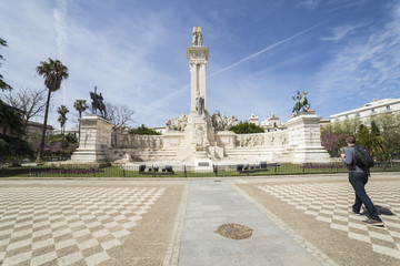 Monument to the Constitution of 1812, tourist visiting the monument in spring, Cadiz, Andalusia, Spain © digicomphoto
