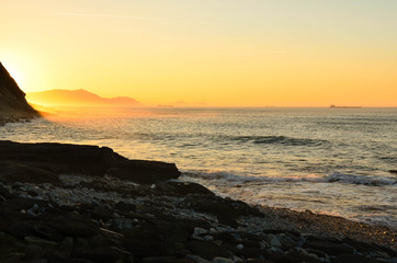 Sunset on a beach in Sopelana,Vizcaya,Basque Country