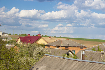 village roofs of houses top view