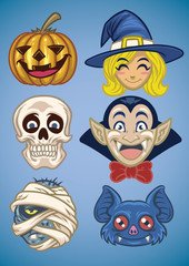 cartoon of halloween characters set