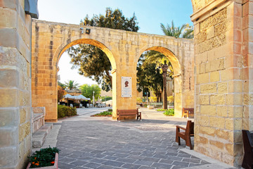 Arch of Upper Barracca Gardens wall in Valletta Malta