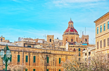 Fototapeta na wymiar Street on Dome of Church of St Nicholas in Valletta