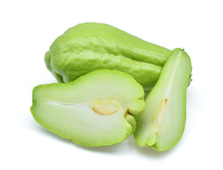 sliecd fresh chayote isolated on white background