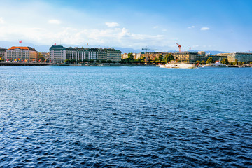 Fototapeta premium Ferry in Geneva Lake Geneva Switzerland