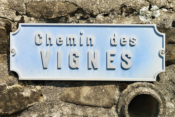 Sign plate at Vineyard Terraces hiking trail Lavaux of Switzerland