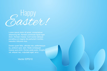 Vector Happy Easter Greeting Card with Color Paper Easter Ears on Blue Background