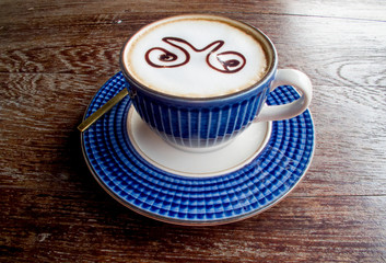 coffee cup on old wooden table.