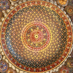 Circular ceramic pattern background on wall in Wat Phasornkaew  in Phetchabun, Thailand