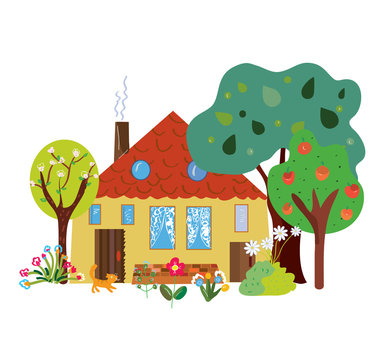 Farm house in the countryside cartoon