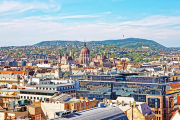 Panoramic view on Hungarian Parliament house and Budapest city center