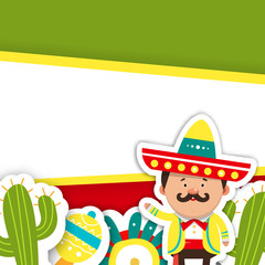 Template cards for the Mexican holiday. Vector illustration with traditional attributes Cinco de Mayo.