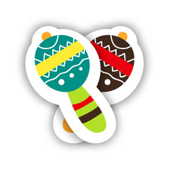 Mexican musical instrument. Hand drawn design stickers maracas. Vector illustration isolated on white background for holiday Cinco de Mayo.