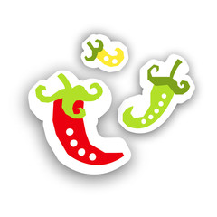 Mexican red pepper. Hand drawn sticker designs. Vector illustration isolated on white background for holiday Cinco de Mayo.