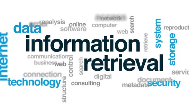 Information retrieval animated word cloud, text design animation.