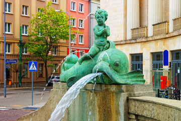 Fragment of Kronthal fountain at Marcinkowski Avenue in Poznan - obrazy, fototapety, plakaty
