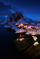Fototapeta na wymiar Hamnoy village in Lofoten islands of Norway in winter time