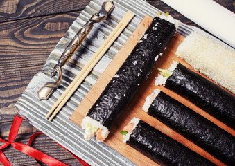 close up of fresh sushi set