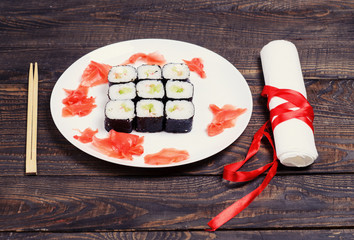 close up of fresh sushi set