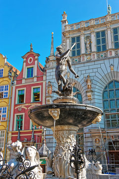 Neptune Sculpture on Long Market Square in Gdansk