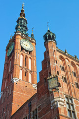 Fototapeta na wymiar Tower of Main City Hall of Gdansk