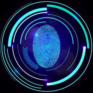 Abstract technology background. Security system concept with fingerprint on dark blue background. Vector illustration