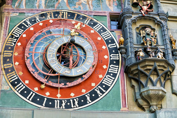 Fragment of Zytglogge clock in old city center of Bern
