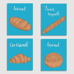 Bread baking. Flour products. Set of card vector