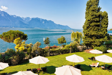 Garden at hotel at Geneva Lake of Montreux