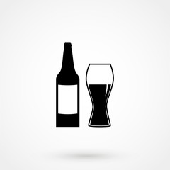Bottle and glass of beer - vector illustration