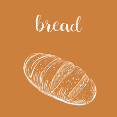 Bread sketch illustration vector hand. Bread white loaf