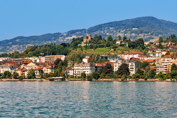 Fototapeta na wymiar Panorama of Montreux Riviera Geneva Lake