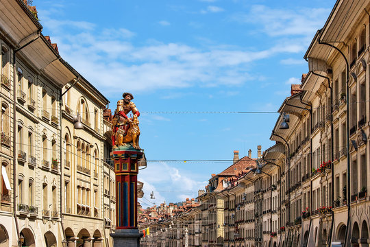 Samson fountain at Kramgasse street in Bern