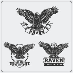 Obraz premium Raven heraldry coat of arms. Labels, emblems and design elements for sport club.