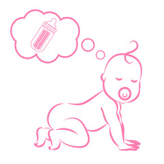 Baby girl pink. Vector illustration with speaking bubble with spoken bubble.