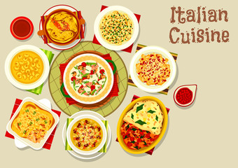 Italian cuisine icon with pasta and lasagna