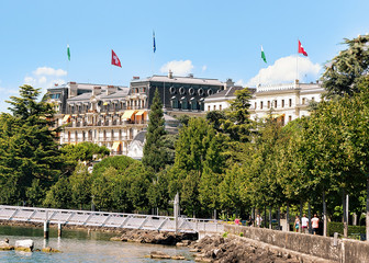 Beau Rivage Palace hotel in Lake Geneva promenade in Lausanne