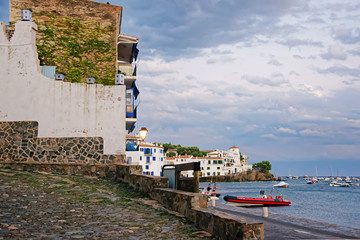 Boats at bay of Mediterranean Sea in Cadaques