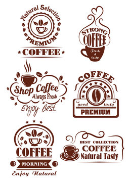 Coffee cup brown icon for cafe label design