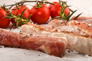 pork belly stripes on white kitchen paper