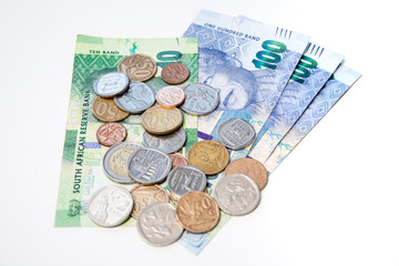 South African currency, notes and coins