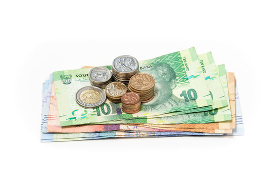 South African currency, notes and coins
