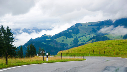 Roadway in Boltigen at Jaun Pass of Fribourg in Switzerland