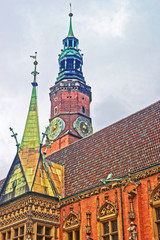 Fototapeta premium Clock tower of Old Town Hall on Market Square Wroclaw