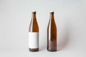 Two beer bottles on the scene, mock-up.